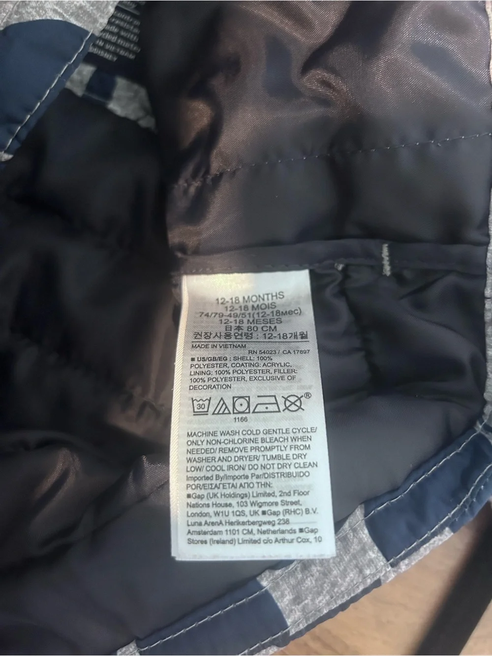 GAP/Disney Gray & Navy Mickey Mouse Puffer Jacket. Size 12-18M